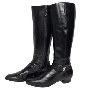 Salvatore Ferragamo Tall Riding Boots Womens 9.5 Black Leather SF Logo Italy